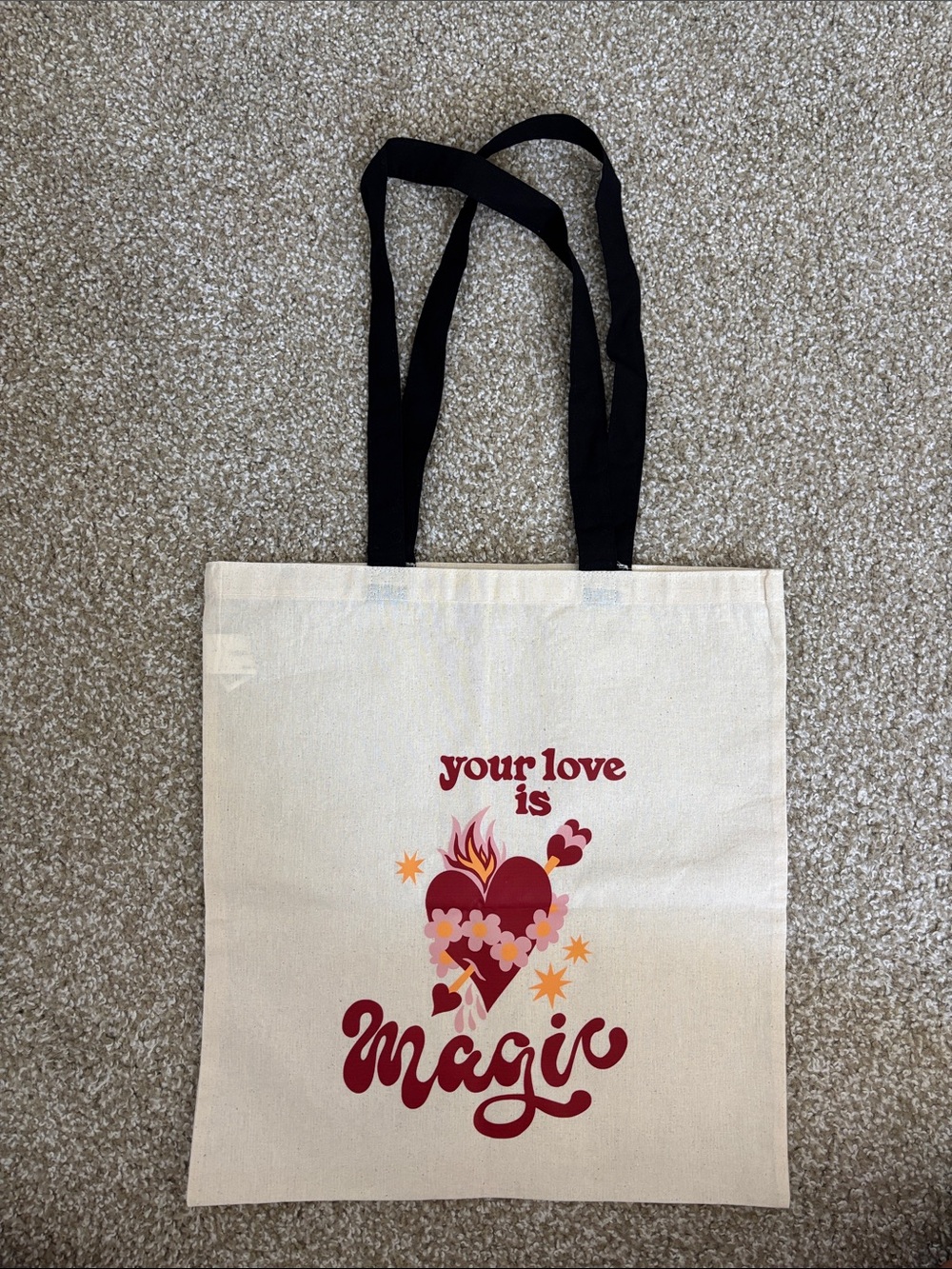 Canvas Tote Bag with 'Your Love Is Magic' Heart Print
